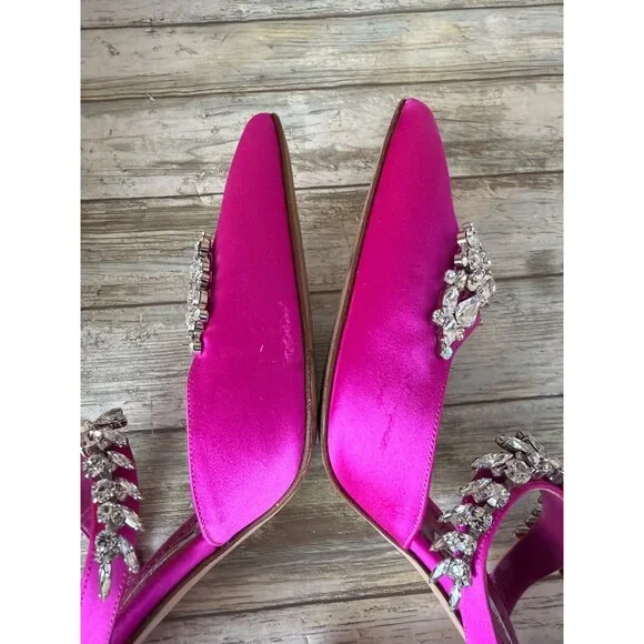 Manolo Blahnik Lurum Pink Satin Crystal 90mm Mule Heels EU 40 w/Box Dust Bag COA - Picture 7 of 16